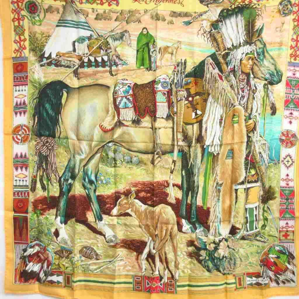 エルメス HERMES 美品 カレ 90 Les Cheyennes シャイアン族 スカーフ