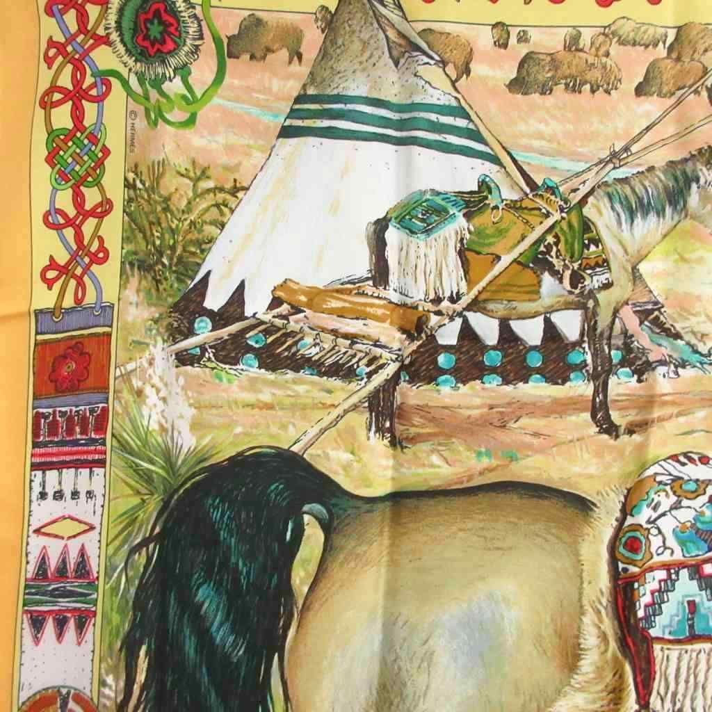 超美品 HERMES エルメス Les Cheyennes カレ90 スカーフ エルメス HERMES 美品 カレ 90 Les Cheyennes シャイアン族 スカーフ