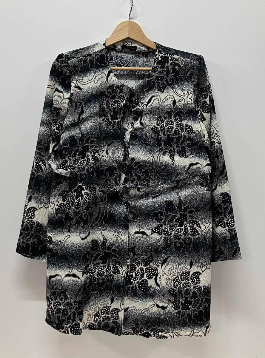 詩仙堂 しせんどう C YK 5505 花柄 総柄 長袖シャツ ブラウス サイズ表記なし グリーン ポリエステル