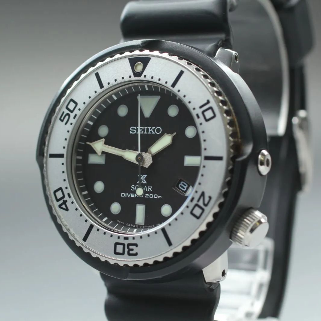 SEIKO プロスペックス SBDN 047 V 147 0 BG ソーラー メンズ腕時計 SS ラバー 黒文字盤