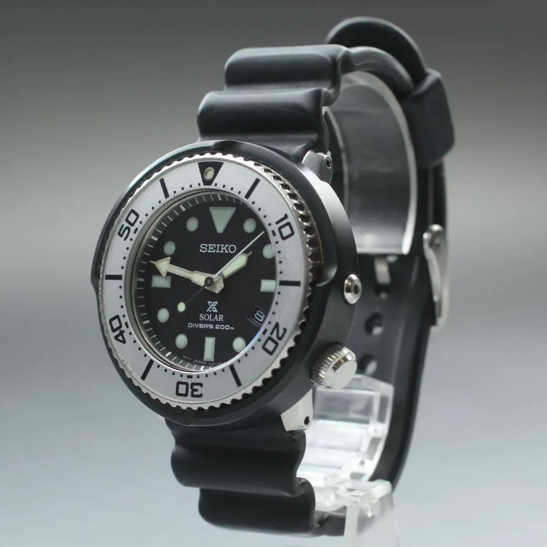 SEIKO プロスペックス SBDN 047 V 147 0 BG ソーラー メンズ腕時計 SS ラバー 黒文字盤