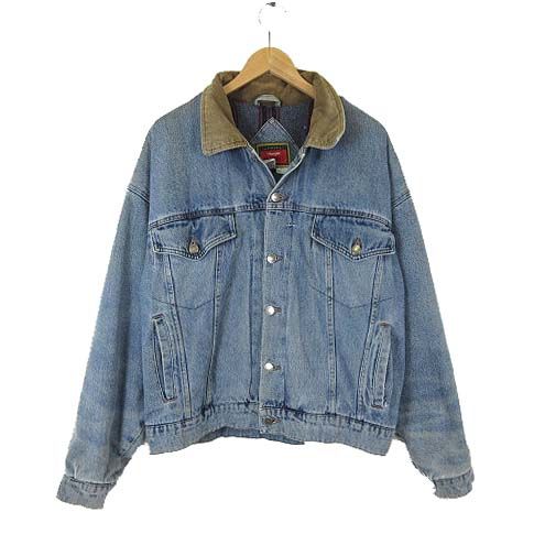 80-90's Wrangler 襟コーデュロイ ブラックデニムカバーオール L ヴィンテージ VINTAGE 60s デニムカバーオール ブランケットライナー