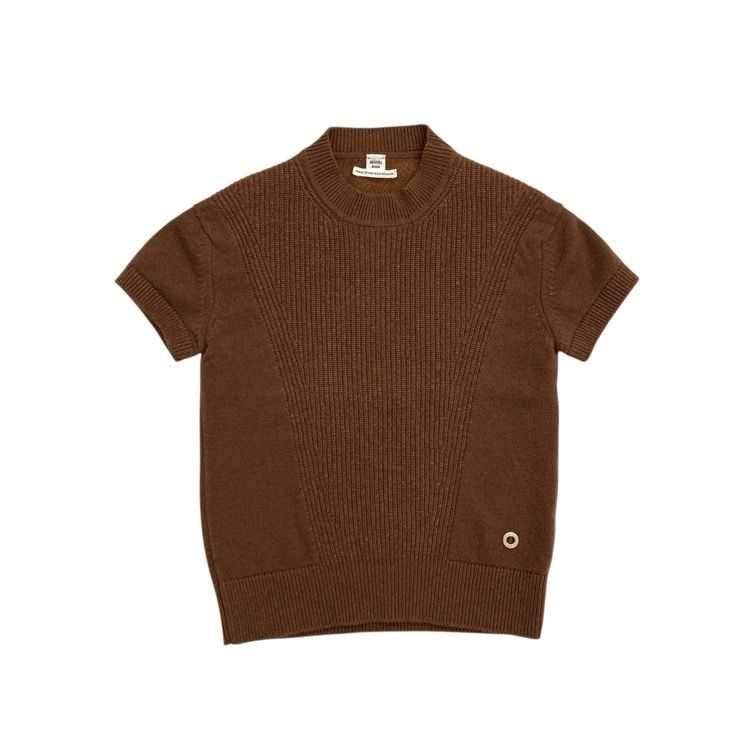 HERMES エルメス 半袖ニット トップ カシミヤ セリエ ブラウン 34