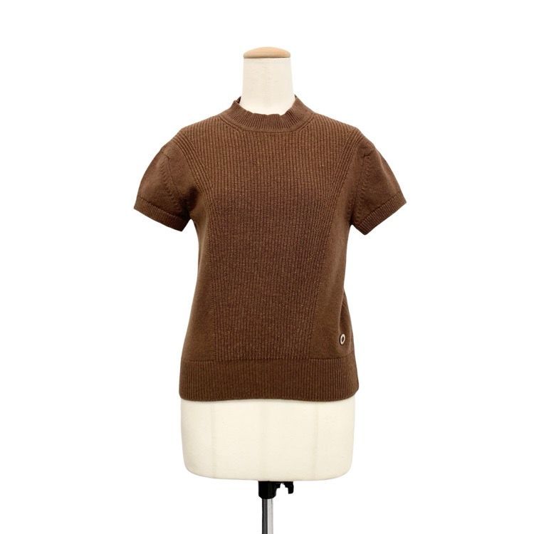 HERMES エルメス 半袖ニット トップ カシミヤ セリエ ブラウン 34