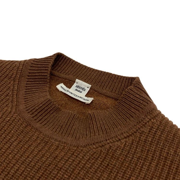 HERMES エルメス 半袖ニット トップ カシミヤ セリエ ブラウン 34
