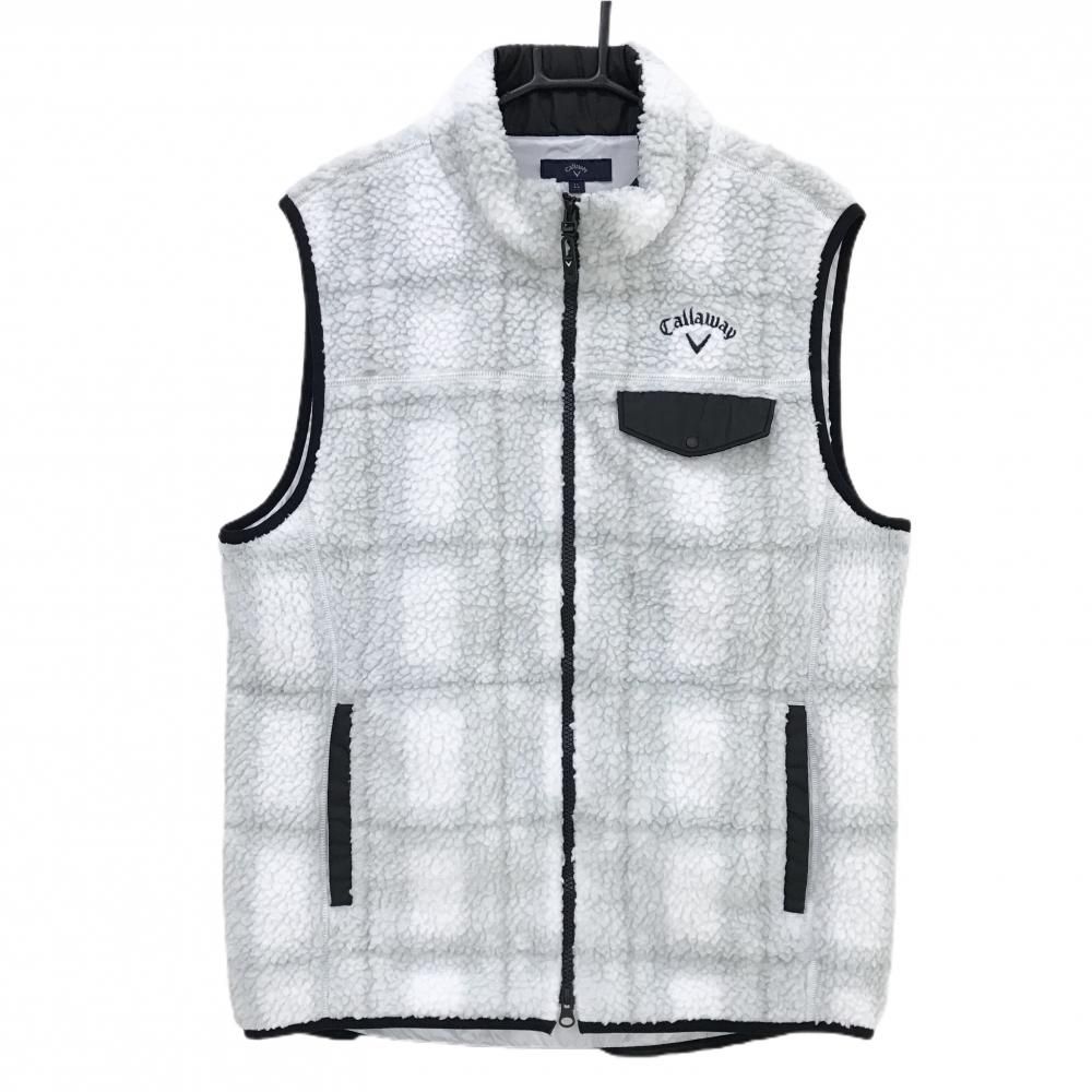キャロウェイ ボアベスト ライトグレー×白 チェック風 ポケット メンズ