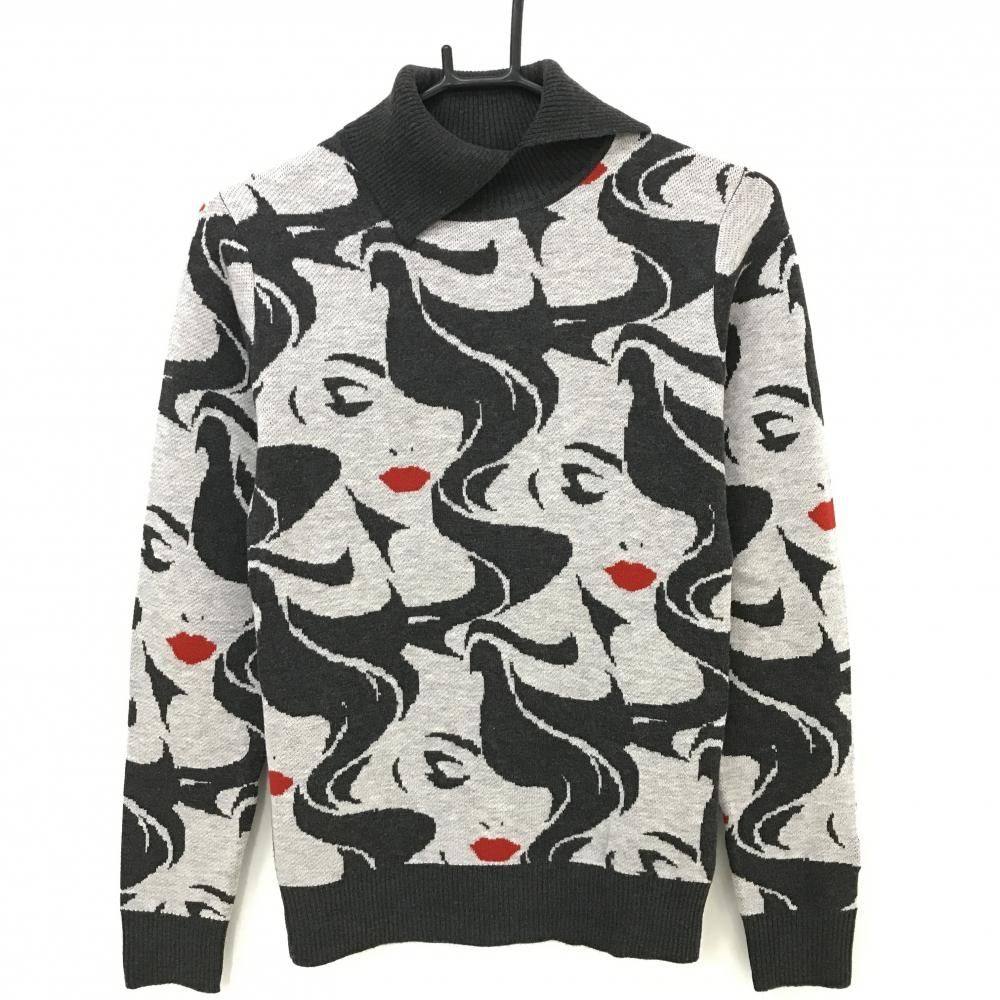 【超美品】ラウドマウス タートルネックセーター 白×グレー 女性柄 モナ ニット ウール混 レディース M ゴルフウェア LOUDMOUTH