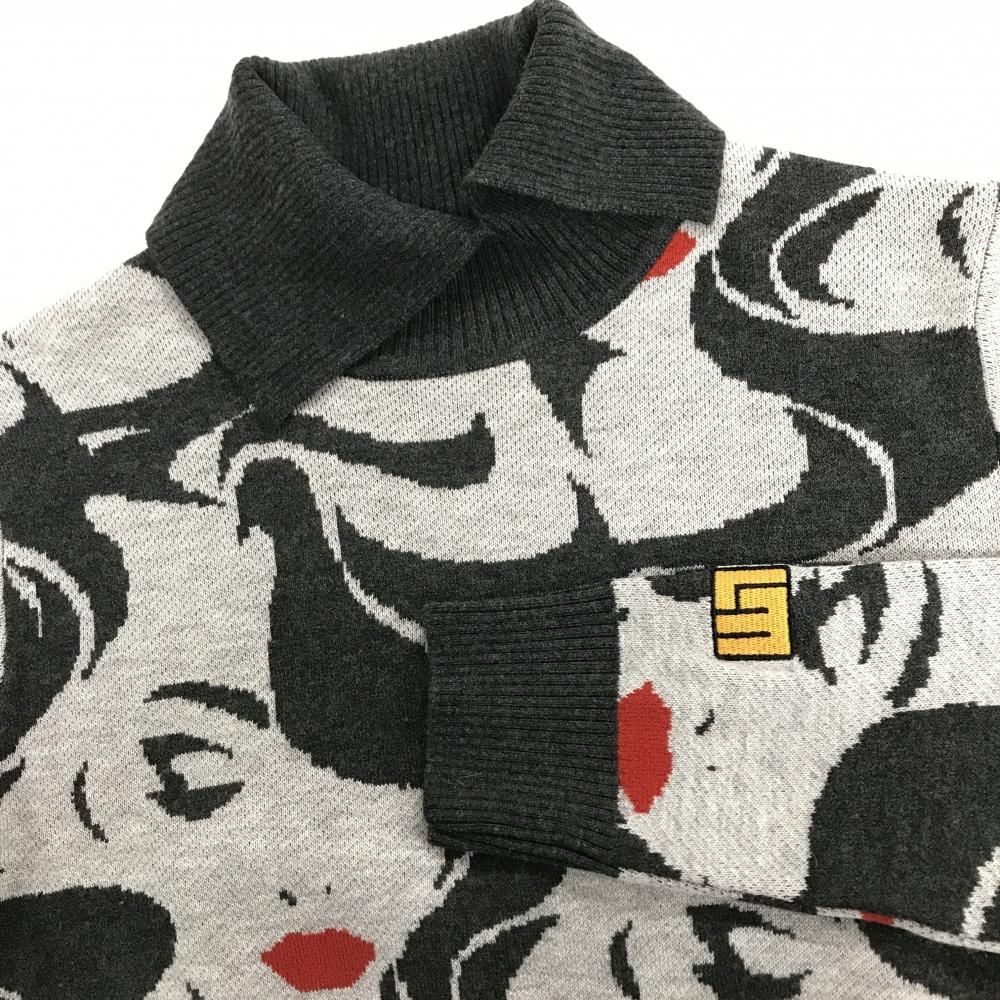 【超美品】ラウドマウス タートルネックセーター 白×グレー 女性柄 モナ ニット ウール混 レディース M ゴルフウェア LOUDMOUTH