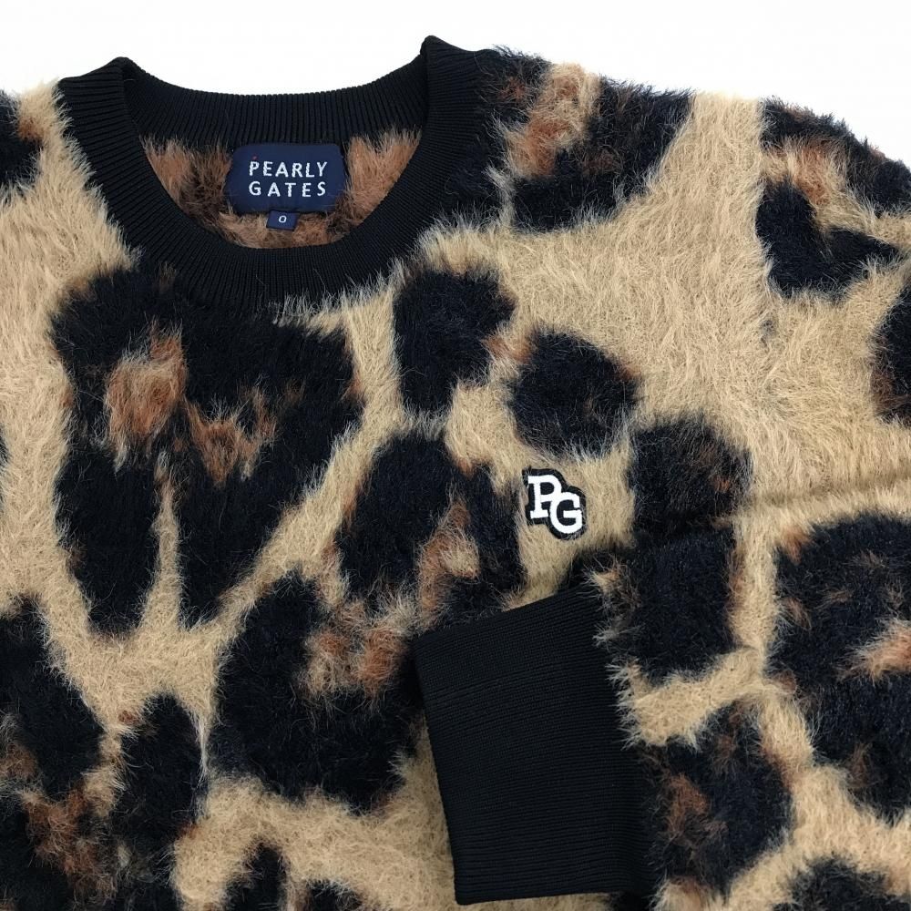 超美品】パーリーゲイツ セーター ベージュ×黒 レオパード ニット