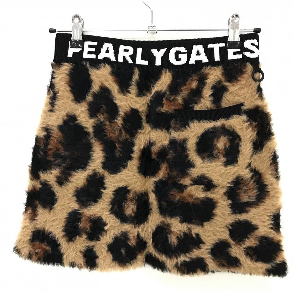 超美品】パーリーゲイツ ニットスカート ベージュ×黒 レオパード