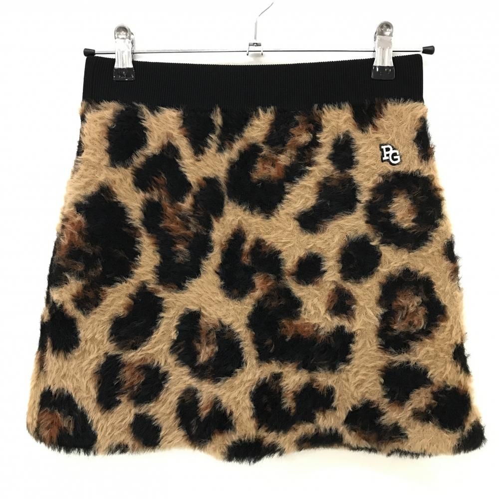 超美品】パーリーゲイツ ニットスカート ベージュ×黒 レオパード