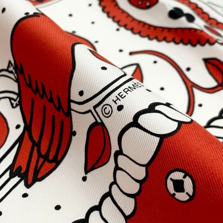 HERMES エルメス シルク バンダナ カレ55 BANDANA ANIMAUX レッド