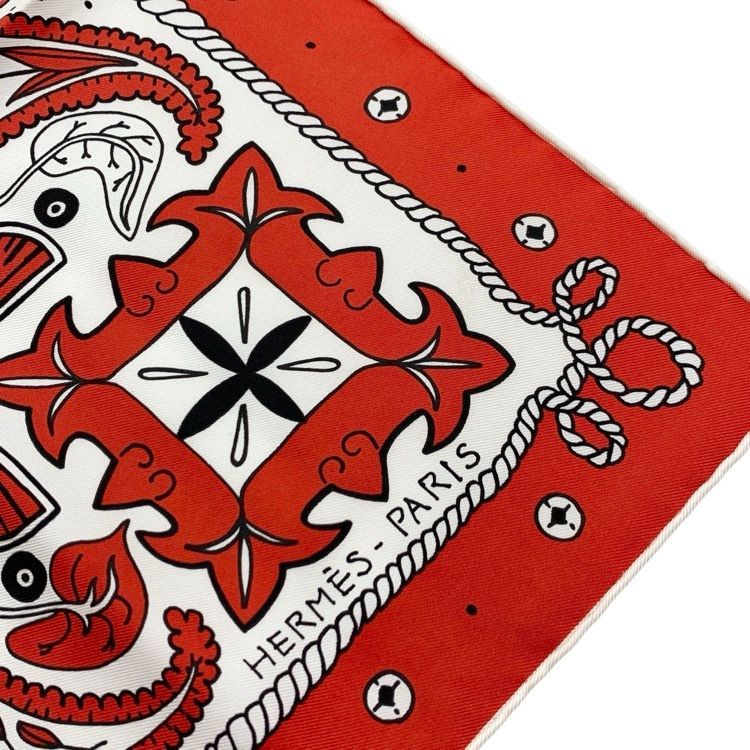 HERMES エルメス シルク バンダナ カレ55 BANDANA ANIMAUX レッド