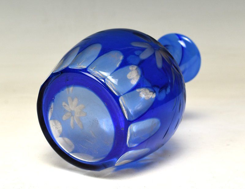 蔵A3538d】レトロ硝子 色被せガラス 切子 水差し 花瓶 フラワーベース