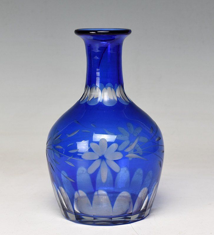 蔵A3538d】レトロ硝子 色被せガラス 切子 水差し 花瓶 フラワーベース