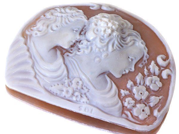 ジュエリー極】ソルビノ作 美しい2人の貴婦人の彫刻 高級シェルカメオ