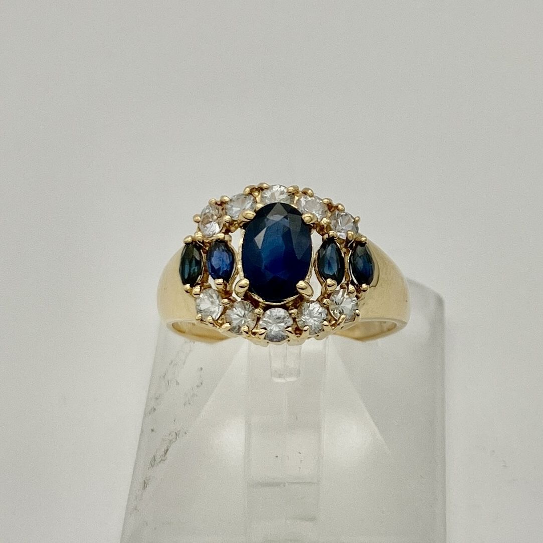 天然ブルーサファイア】 K18 18金 デザインリング 9号 3.4g 研磨済み