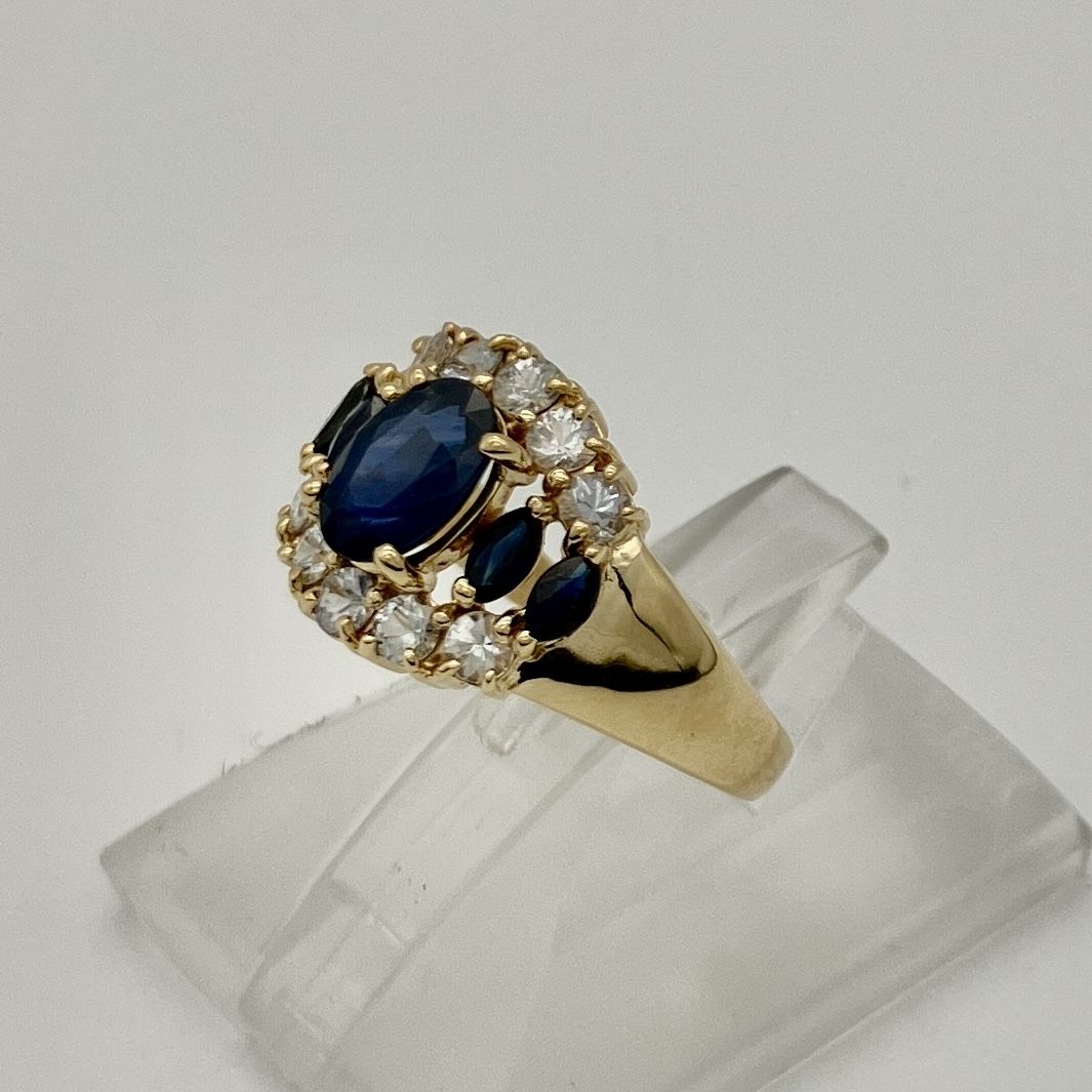 天然ブルーサファイア】 K18 18金 デザインリング 9号 3.4g 研磨済み