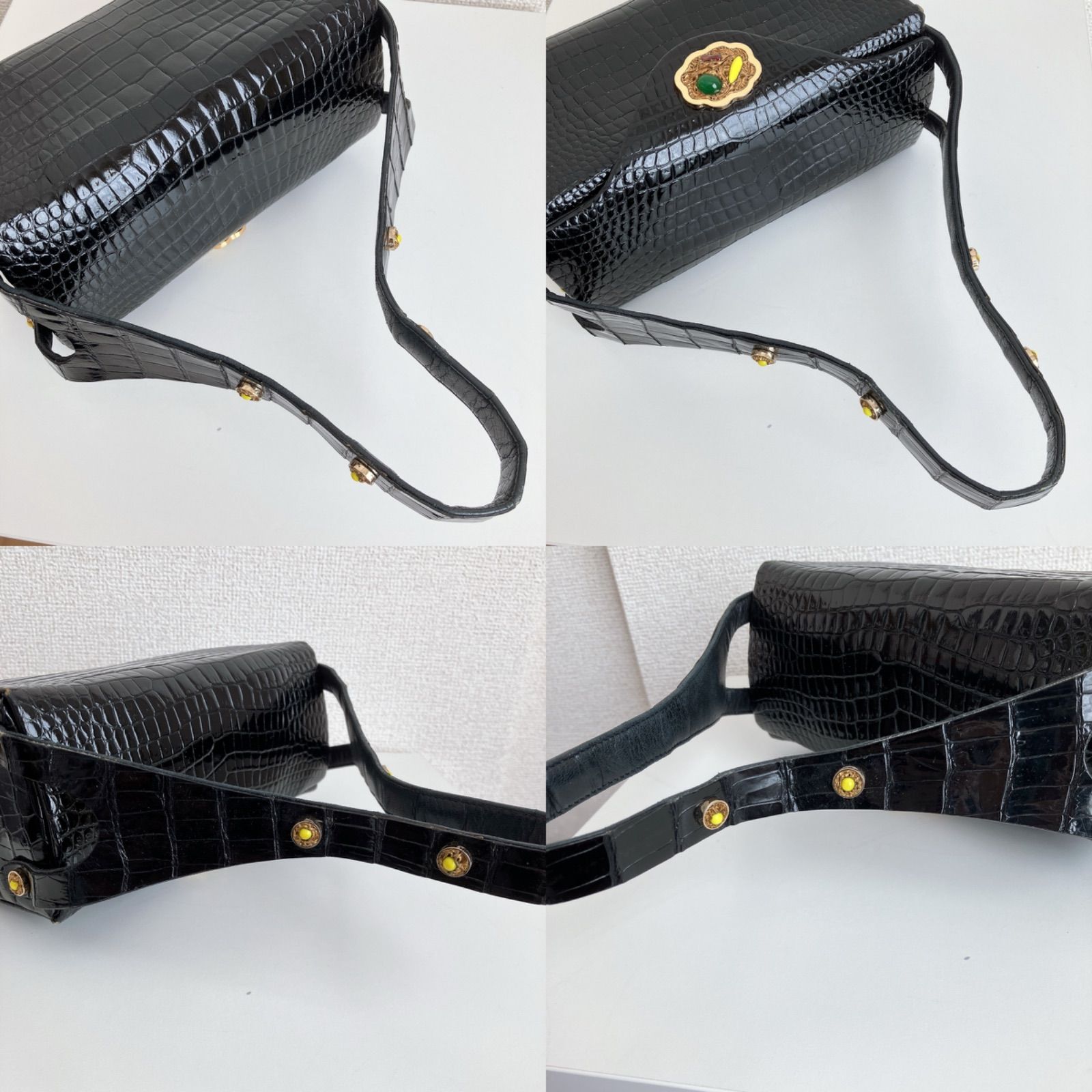 濱野 ハマノ サン・ピエトロ ブラック 黒 クロコダイル型押し バッグ