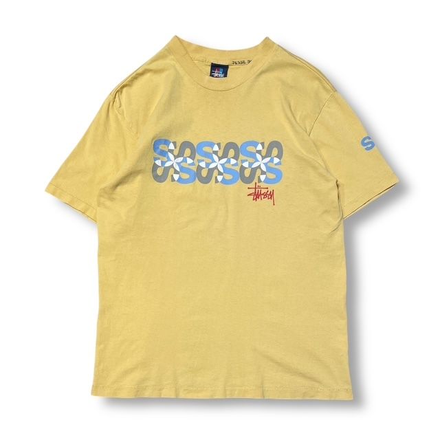 90's/USA製/OLD STUSSY/ボードロゴ 両面プリント 半袖Tシャツ 90s stussy/クロス リングロゴ 両面プリントtシャツ/L/ホワイト