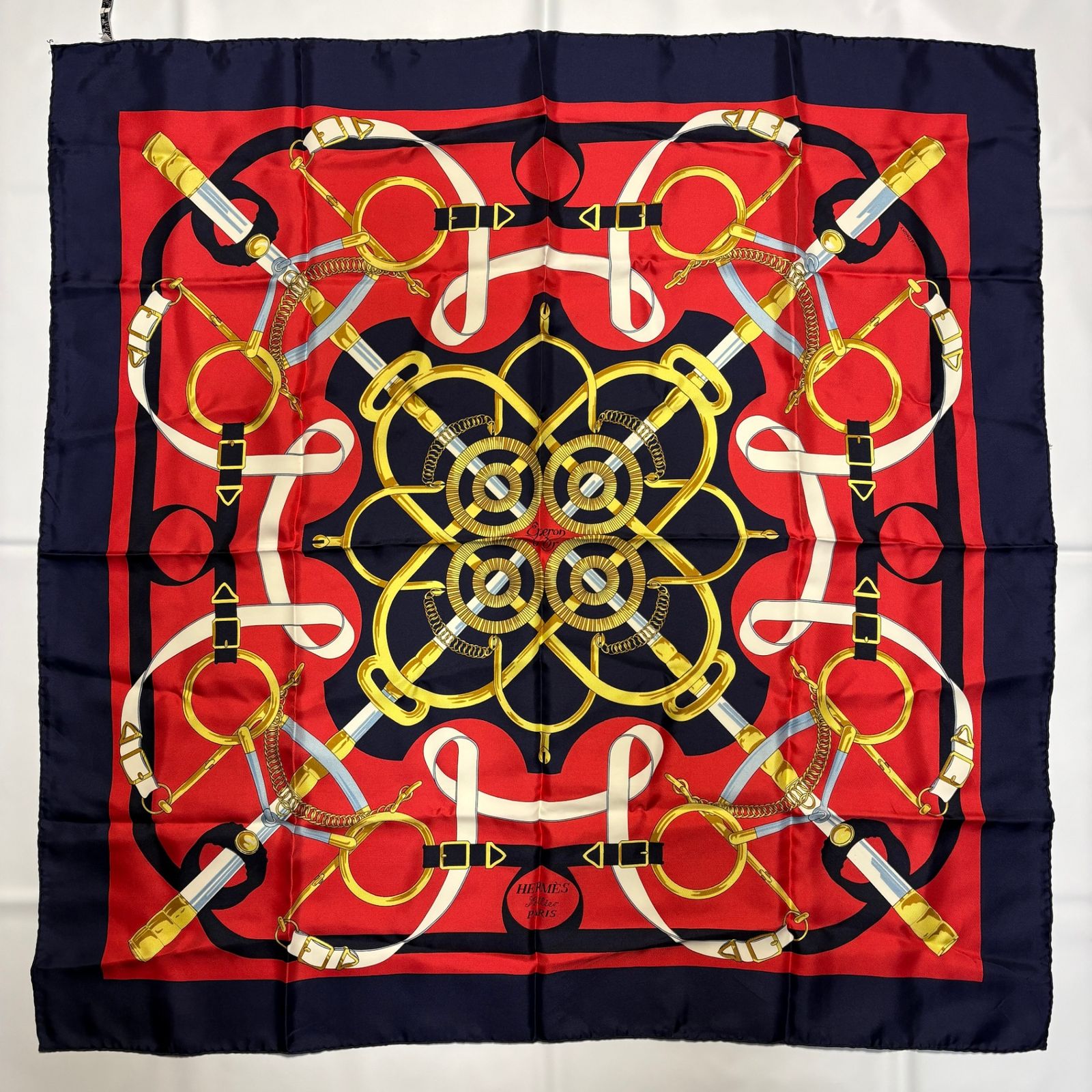 2510-132｜エルメス カレ 90 スカーフ シルク ネイビー タグあり
