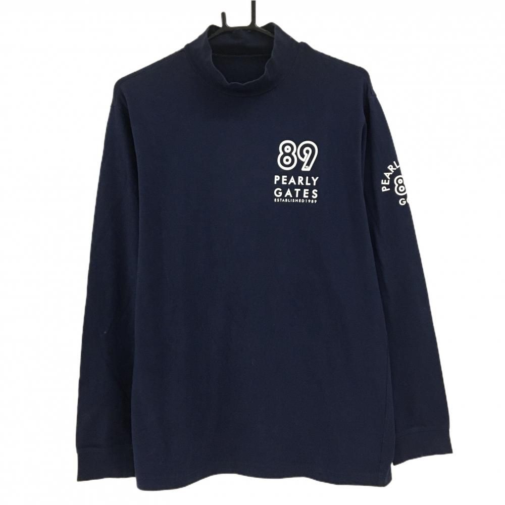 パーリーゲイツ 長袖ハイネックシャツ ネイビー×白 ロゴプリント