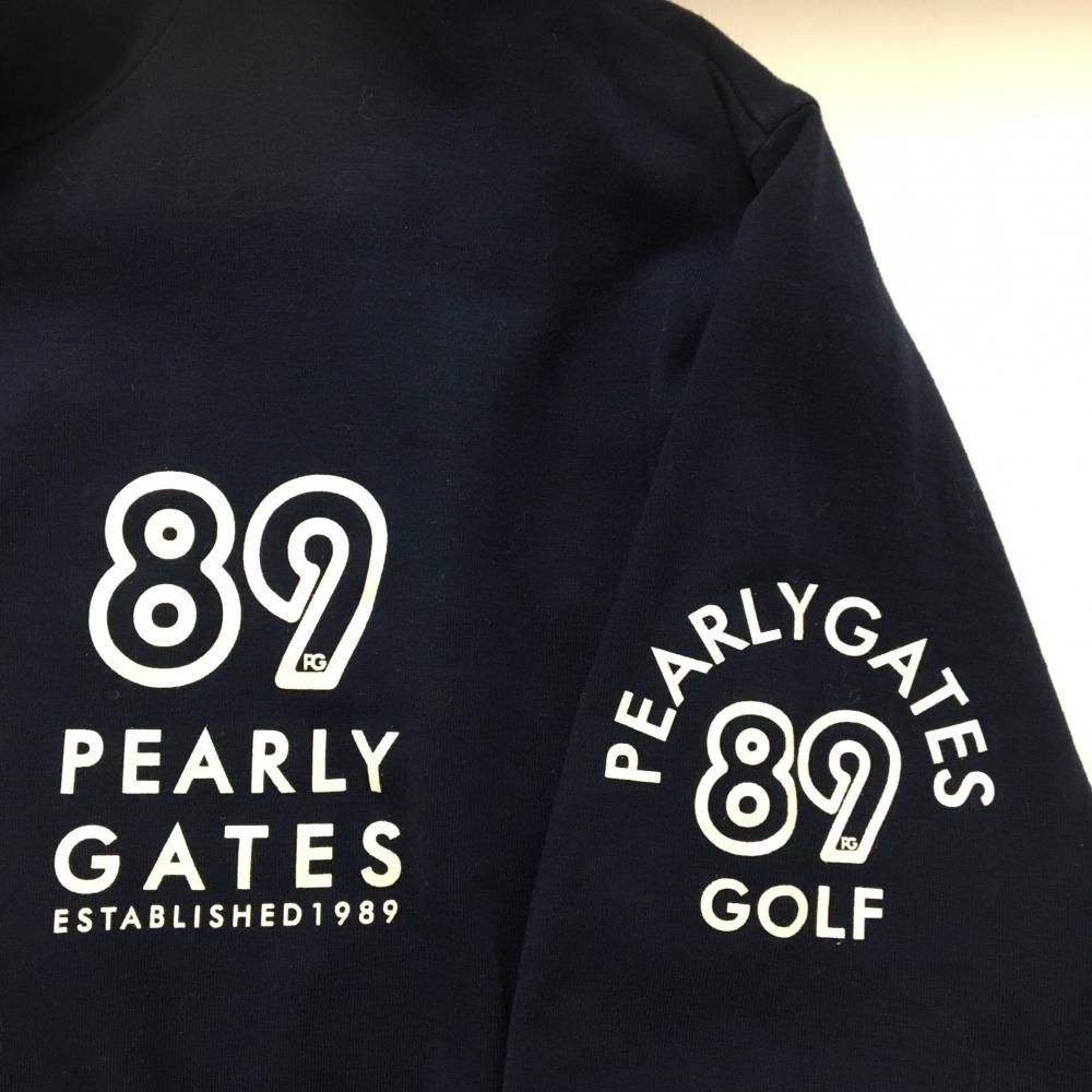 パーリーゲイツ 長袖ハイネックシャツ ネイビー×白 ロゴプリント