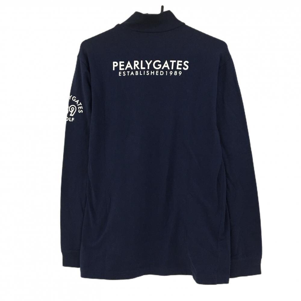 パーリーゲイツ 長袖ハイネックシャツ ネイビー×白 ロゴプリント