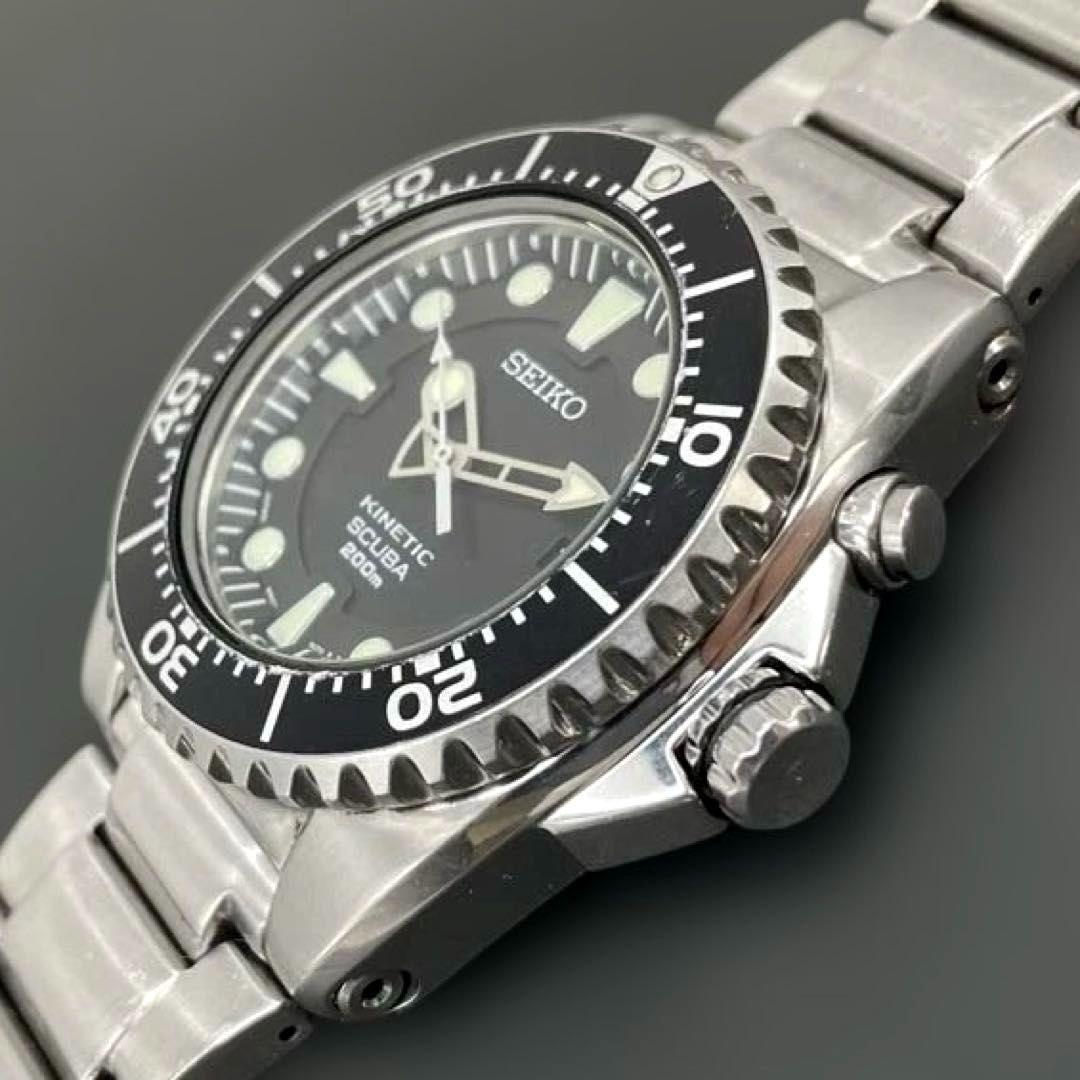 二次電池交換済】SEIKO KINETIC ダイバーズウォッチ 5M62-0BL0 黒文字