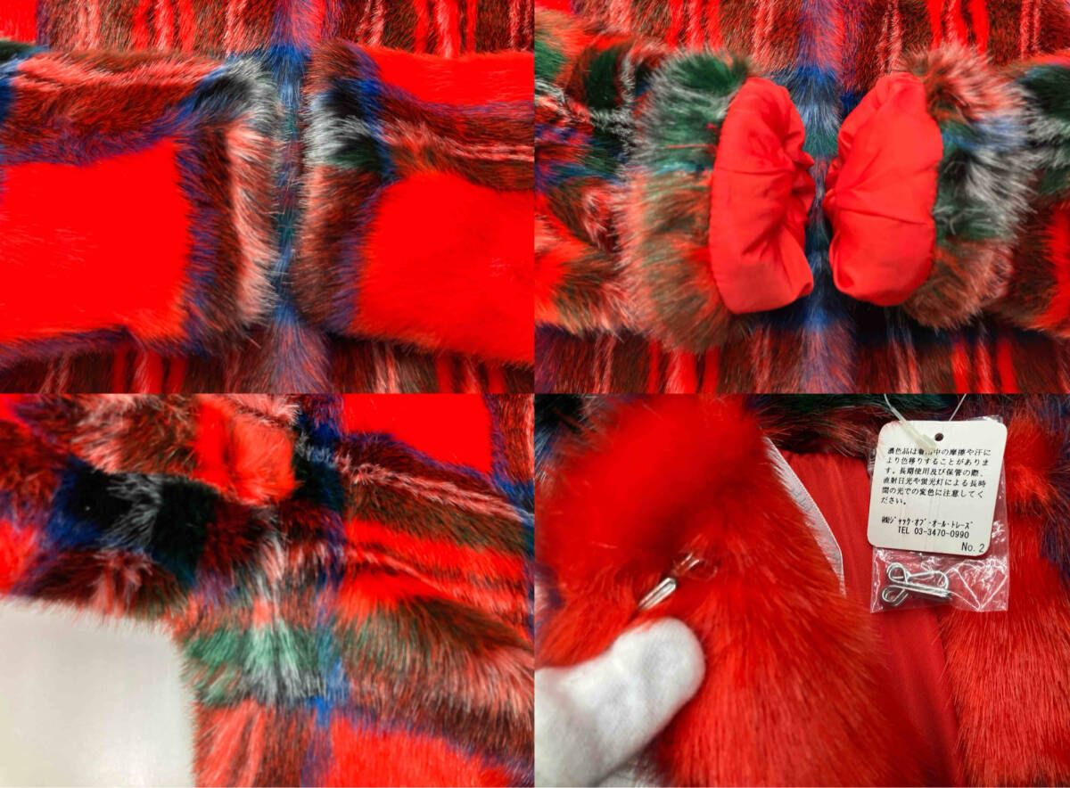 JAKKE ジャッキー エコ ファーコート タータンチェック レッド