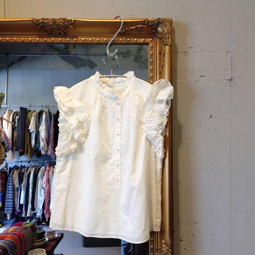 56 エステラケー estella k ブラウス シャツ トップス フリル ホワイト 