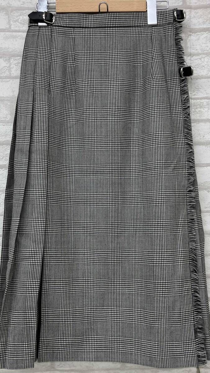 美品　オニールオブダブリン　千鳥柄　ラップスカート　プリーツ　ロング　グレー　S オニール オブ ダブリン O'NEIL OF DUBLIN スカート ウール100% ロング