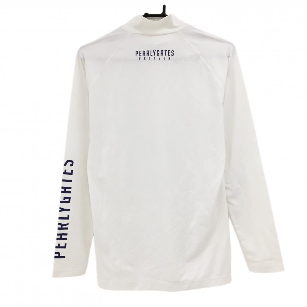 美品】パーリーゲイツ ハイネックインナーシャツ 白×ネイビー 袖ロゴ