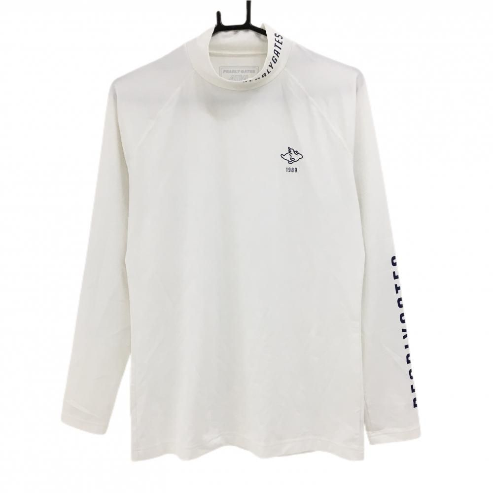 美品】パーリーゲイツ ハイネックインナーシャツ 白×ネイビー 袖ロゴ