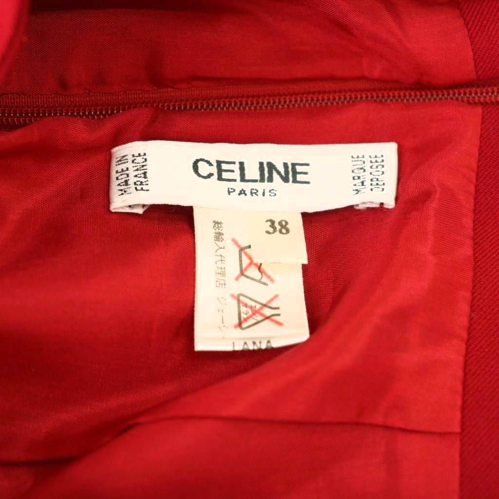 セリーヌ CELINE タイトスカート ウール 38 レッド 赤 チェーンリング