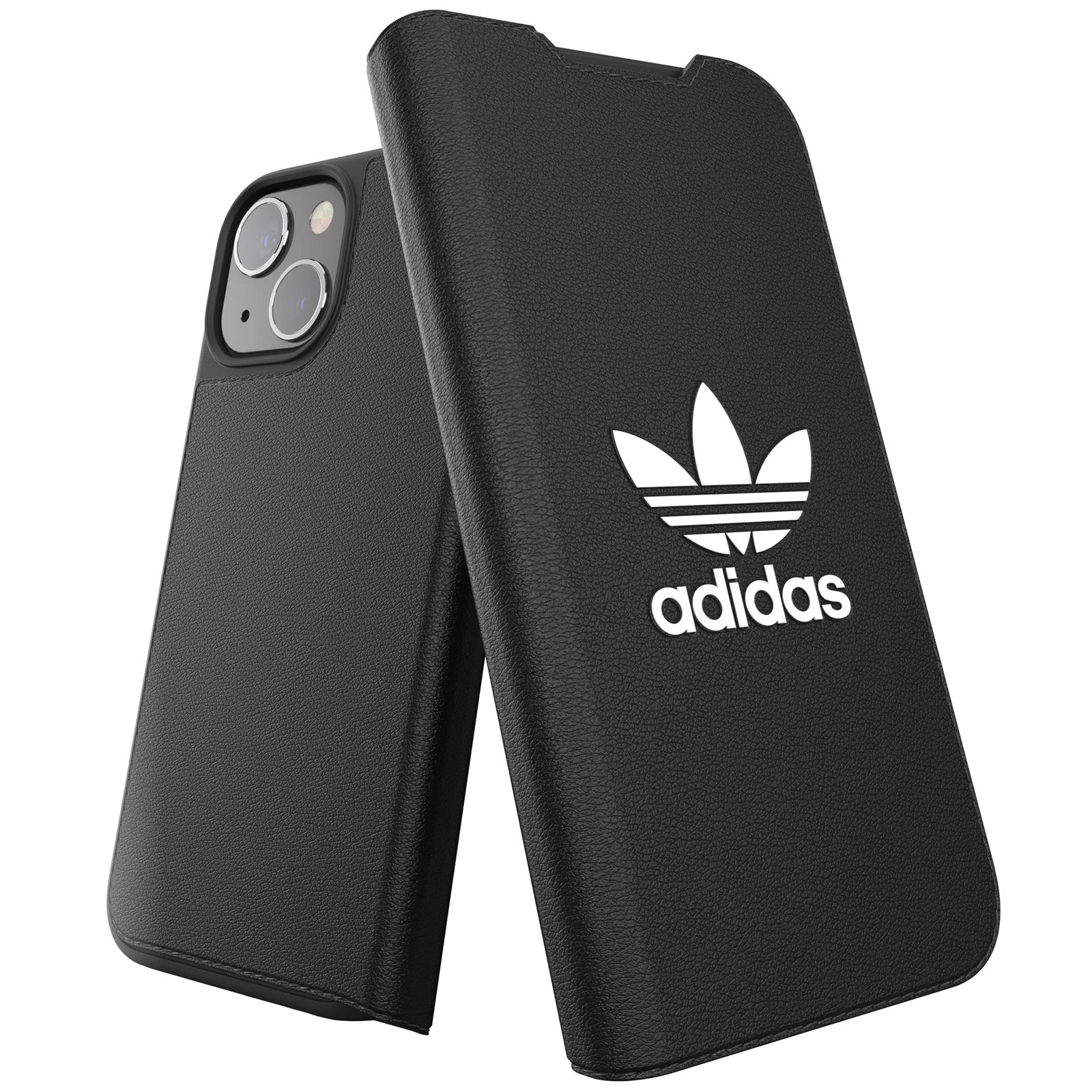 アディダス iPhone13miniケース 手帳型 トレフォイル FW21 デザイン ブラック [adidas FW21 for iPhone 13 mini カバー black/white BASIC Booklet] 