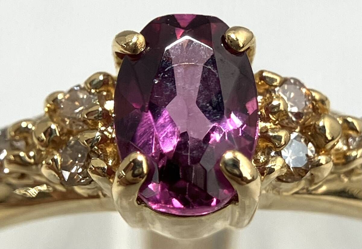 新品仕上済み 鑑別書付き K18 ガーネット ダイヤモンド 0.09ct リング