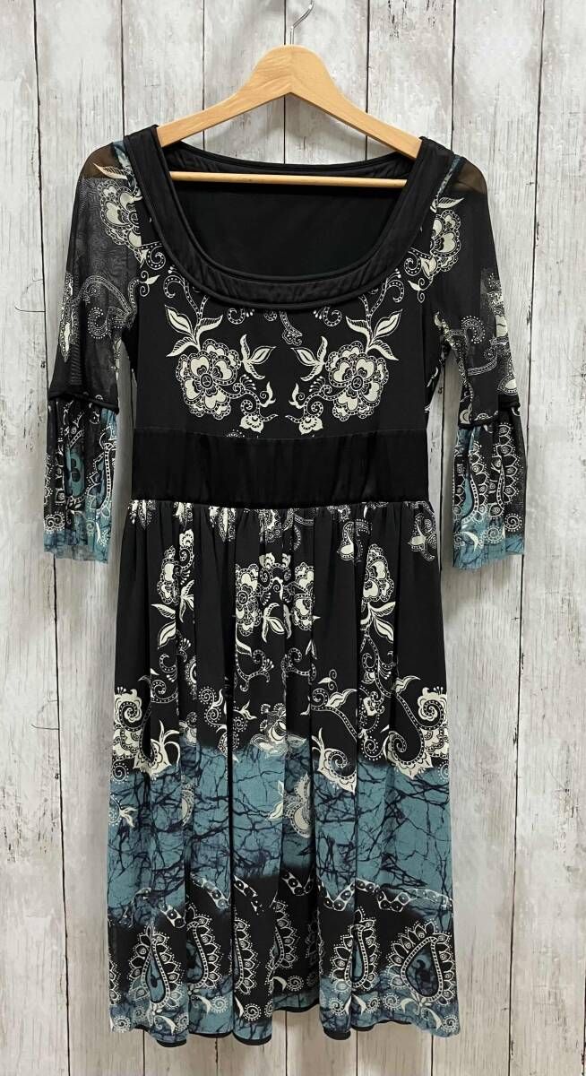 VIVIENNE TAM/長袖ワンピース/016-140402/花柄/ナイロン×シルク/BLACK/ヴィヴィアンタム