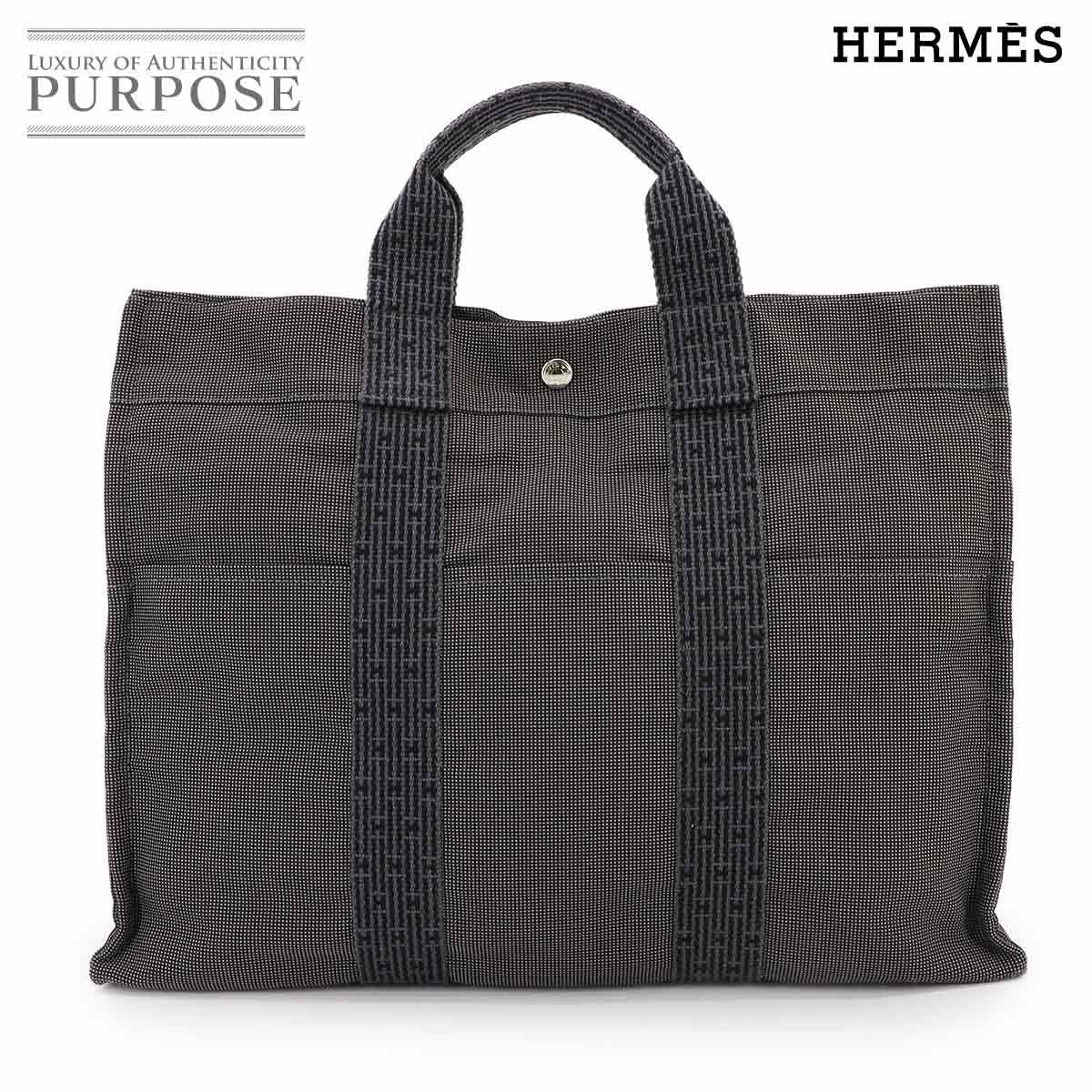 エルメス HERMES エールライン MM トート バッグ キャンバス グレー