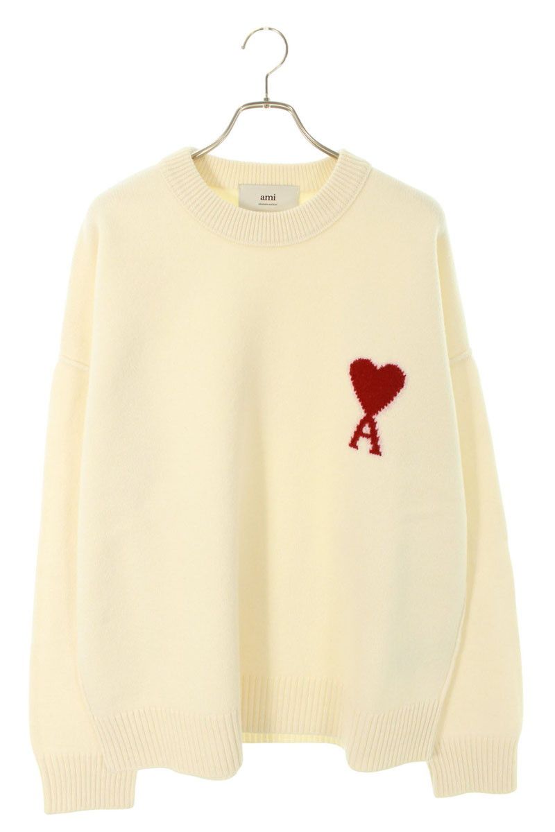【未使用】アミ アレクサンドルマテュッシ ニット ハート L ホワイト AMI 未使用】アミ アレクサンドルマテュッシ ニット ハート L ホワイト AMI