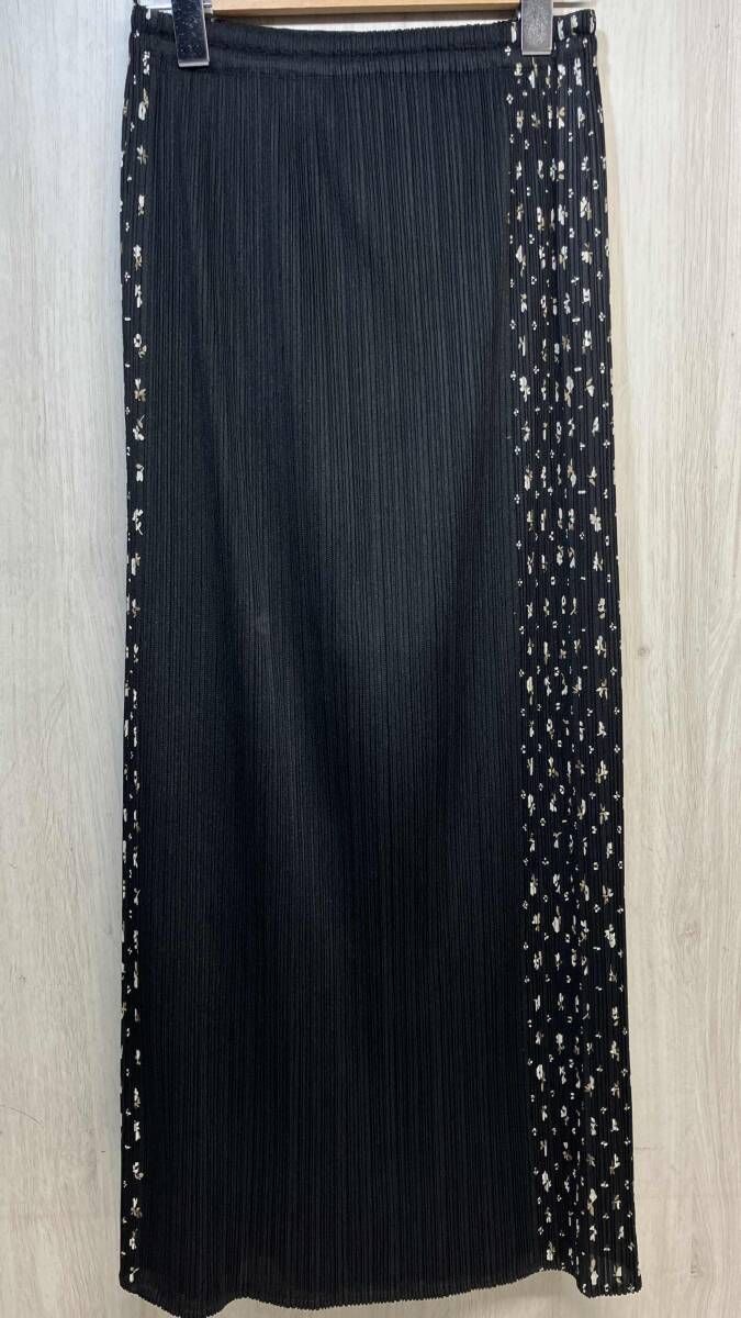 PLEATS PLEASE ISSEY MIYAKE ロング スカート 花柄 切り替え ブラック  