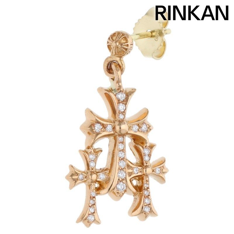 クロムハーツ 22K 3 CH CROSS DROP P/D PAVEダイヤ/ゴールドピアス