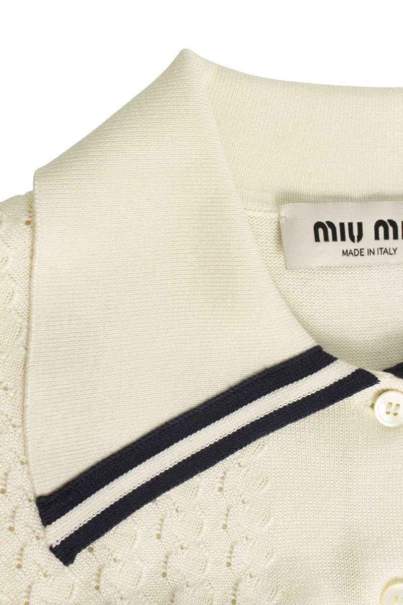 ミュウミュウ 25AW MML677 S000 110B ロゴ刺繍半袖ポロシャツ