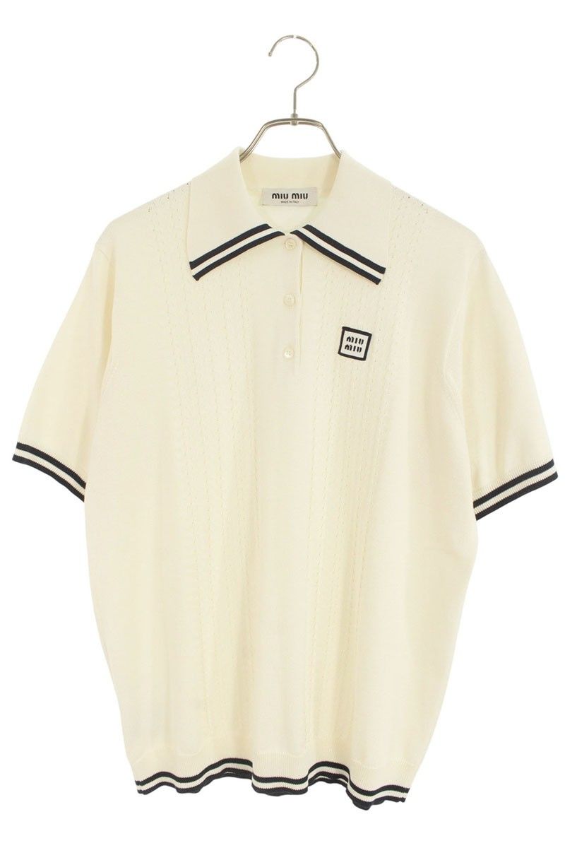 ミュウミュウ　ポロシャツ　36サイズ ミュウミュウ 25AW MML677 S000 110B ロゴ刺繍半袖ポロシャツ
