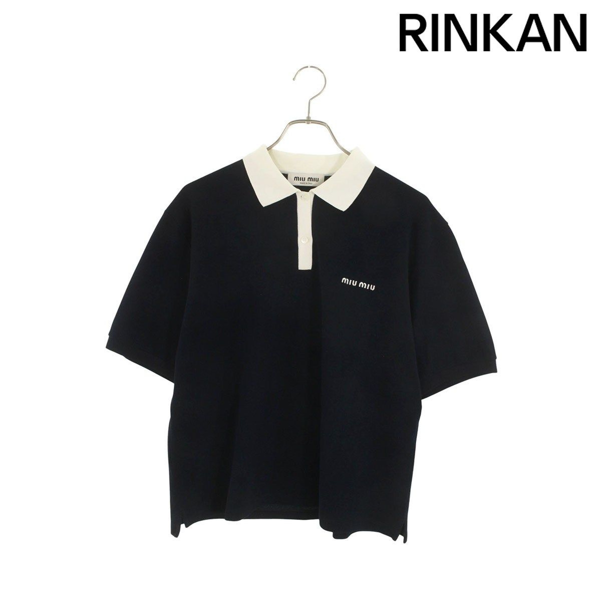 ミュウミュウ MJN559 S000 14RW ロゴ刺繍半袖ポロシャツ レディース L