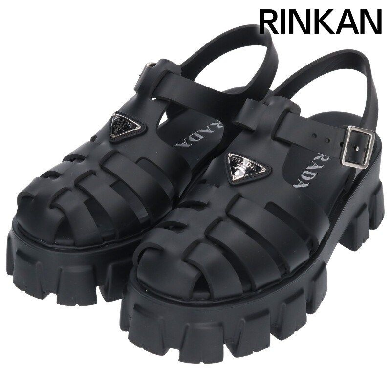 プラダ ラバーサンダル モノリス 三角ロゴプレート サイズ36 黒 プラダ 2X3083 モノリス 三角ロゴプレートラバーサンダル レディース