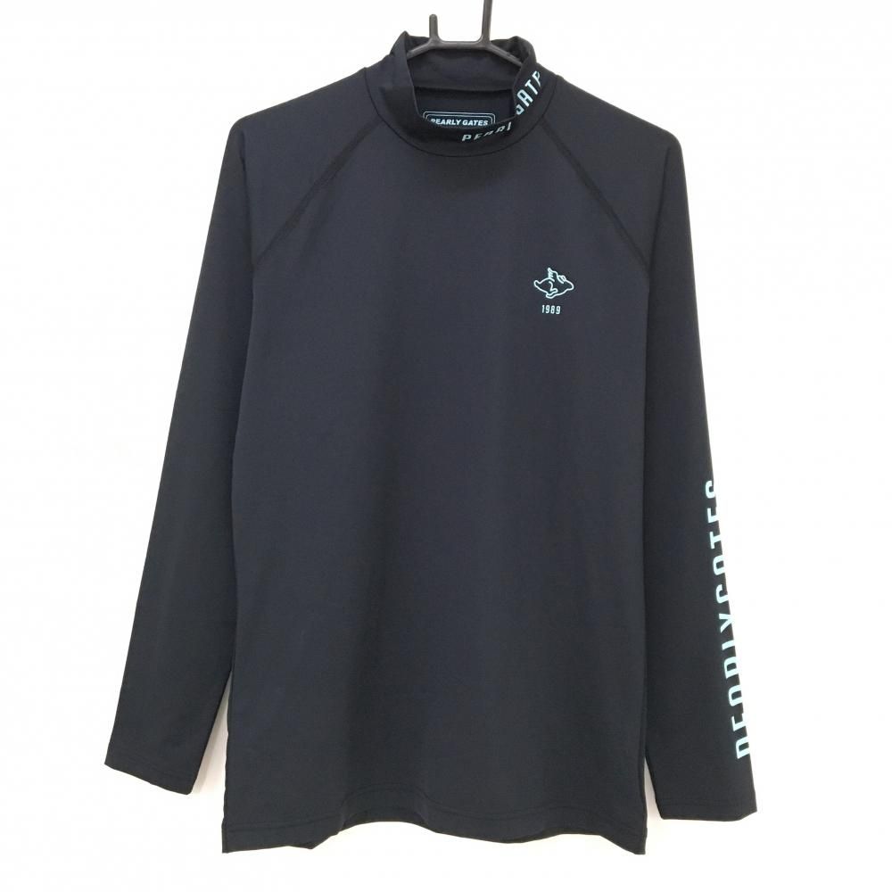 超美品】パーリーゲイツ ハイネックインナーシャツ 黒×ライトブルー 袖