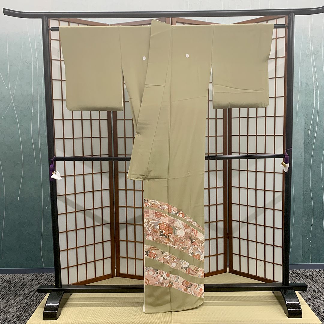 適応身長 約163 cm リサイクル着物 色留袖 袷 五つ紋 剣片喰 比翼付 sm kimono 10