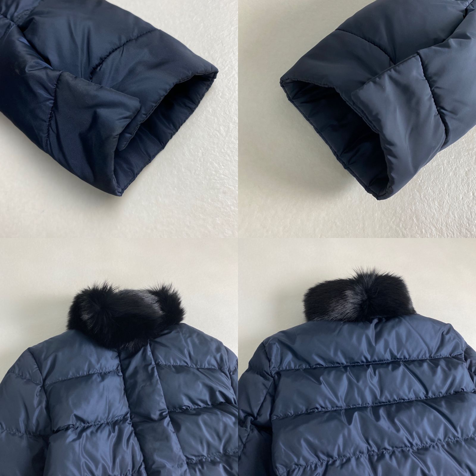 プラダ ダウンコート PRADA フォックスファー襟 ネイビー 42 - メルカリ