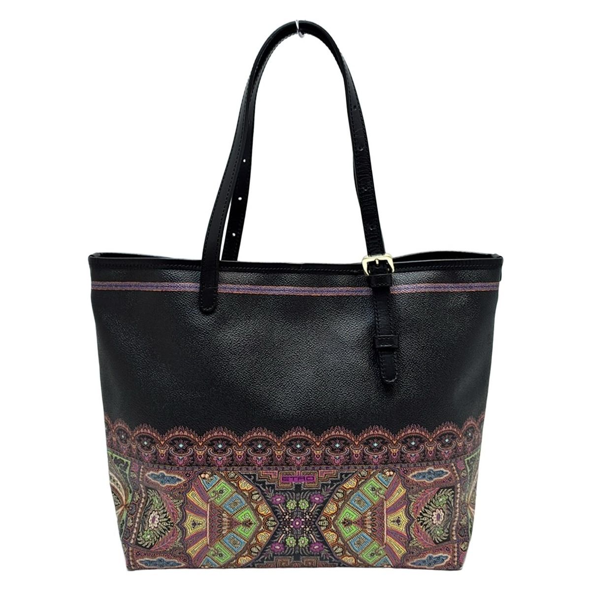 ETRO(エトロ) トートバッグ - 黒×オレンジ×マルチ レザー - メルカリ